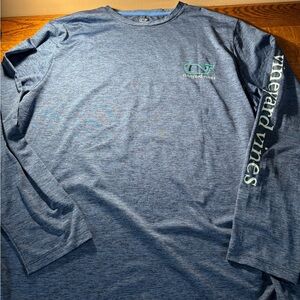 Vineyard Vines Performance Heathered Blue Long Sleeve Double Sided Tee, L